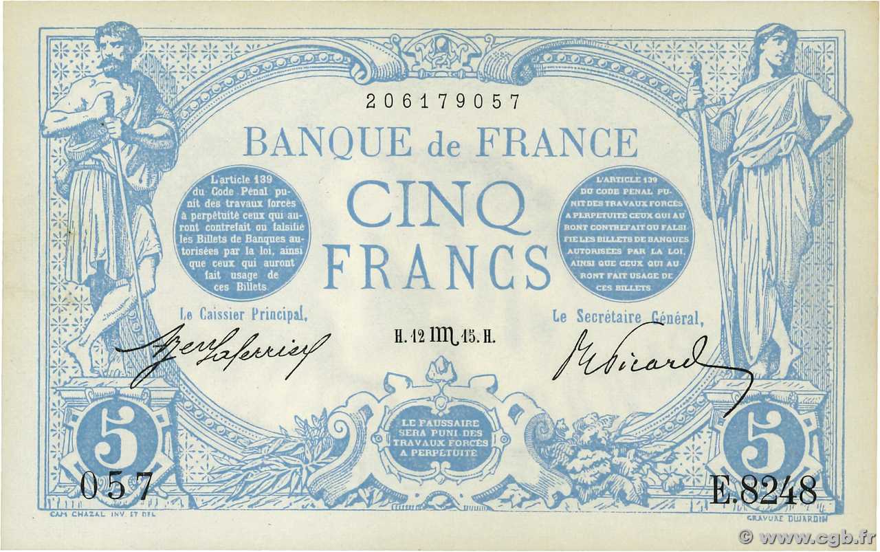 5 Francs BLEU FRANCIA  1915 F.02.32 SPL