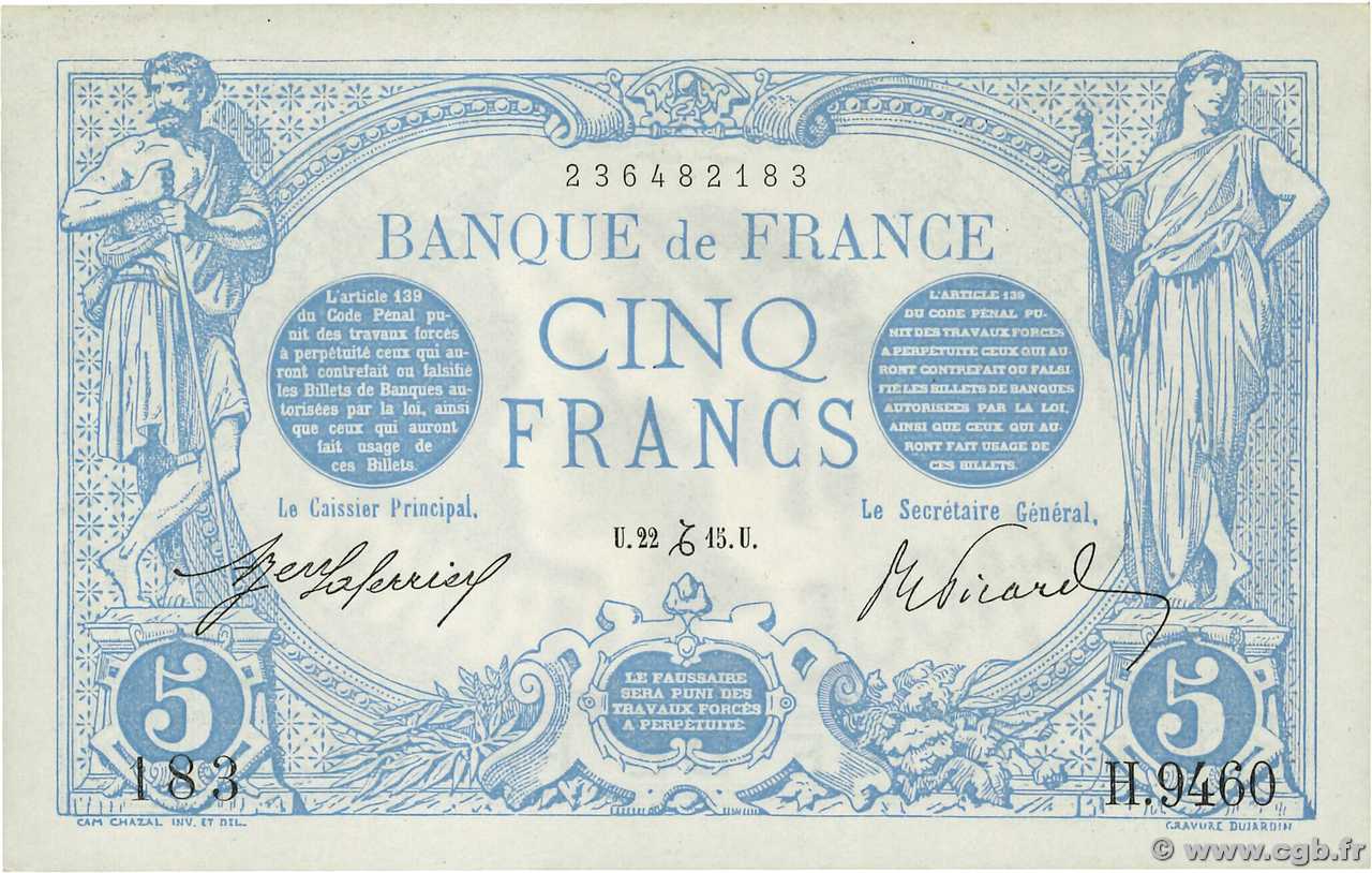 5 Francs BLEU FRANCE  1915 F.02.34 AU