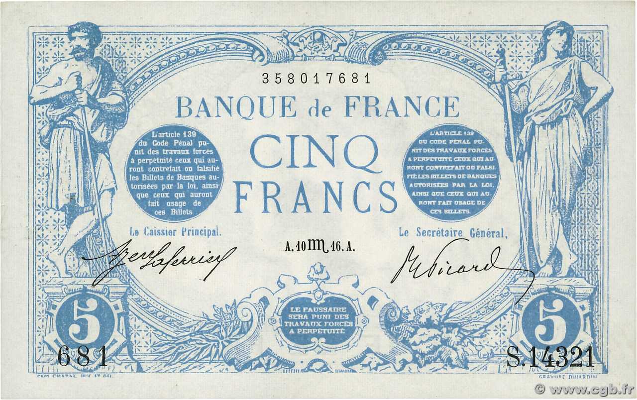 5 Francs BLEU FRANCIA  1916 F.02.44 EBC