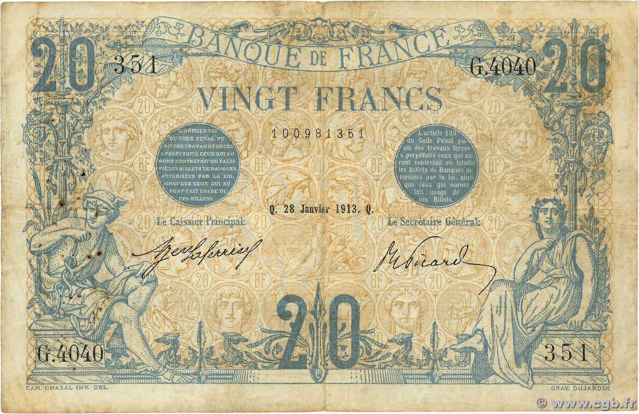 20 Francs BLEU FRANCE  1913 F.10.03 VG