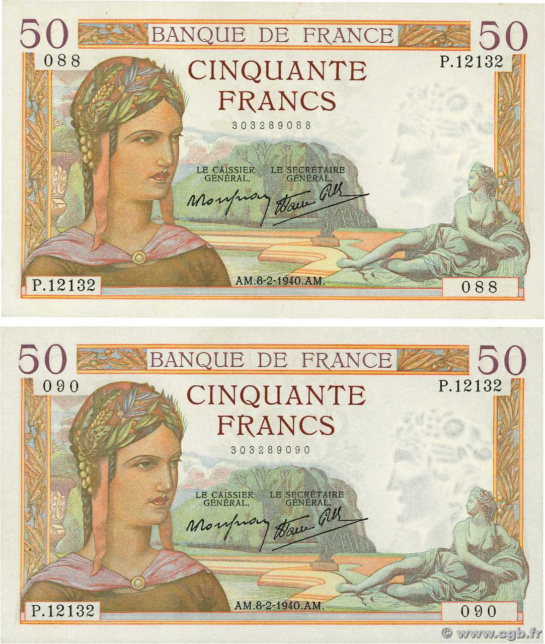 50 Francs CÉRÈS modifié Lot FRANCIA  1940 F.18.38 BB
