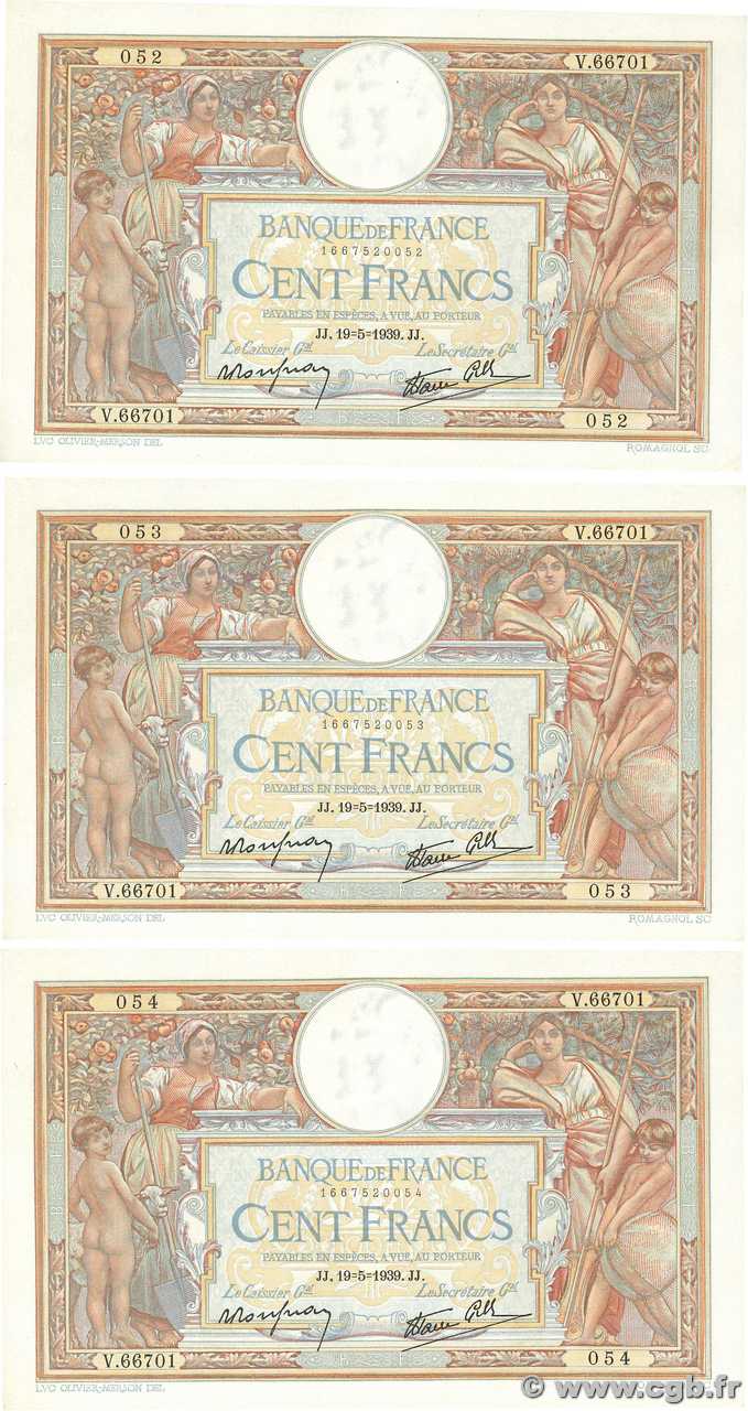 100 Francs LUC OLIVIER MERSON type modifié Consécutifs FRANKREICH  1939 F.25.47 VZ