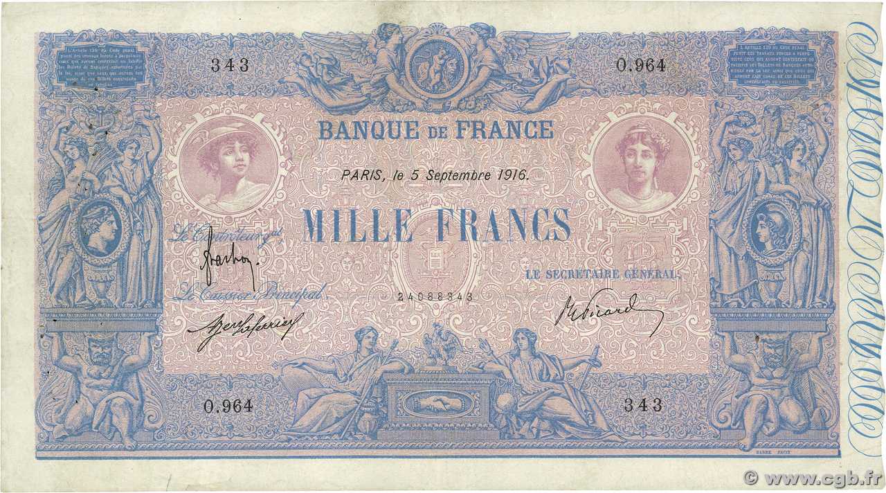 1000 Francs BLEU ET ROSE FRANCE  1916 F.36.30 F+