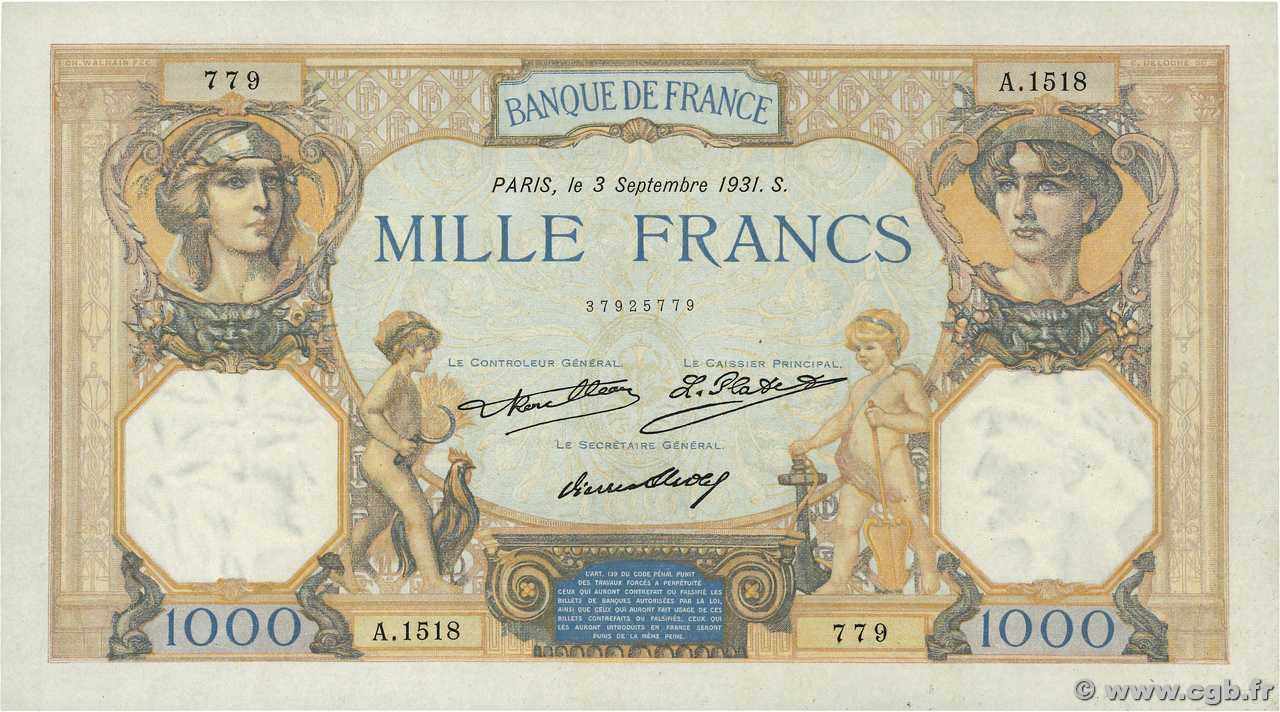 1000 Francs CÉRÈS ET MERCURE FRANCE  1931 F.37.06 XF