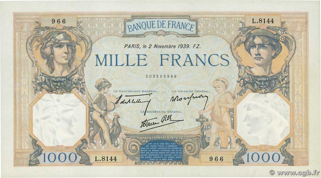 1000 Francs CÉRÈS ET MERCURE type modifié FRANCIA  1939 F.38.38 q.AU