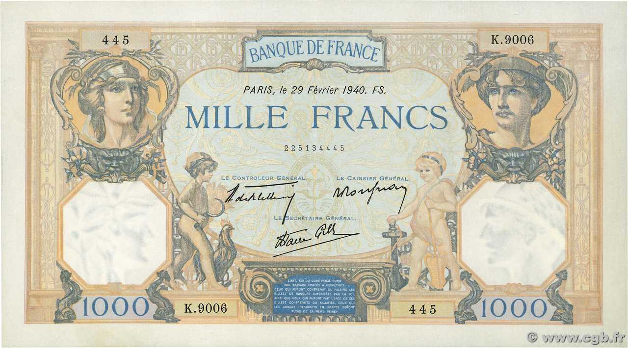 1000 Francs CÉRÈS ET MERCURE type modifié FRANCIA  1940 F.38.43 q.AU