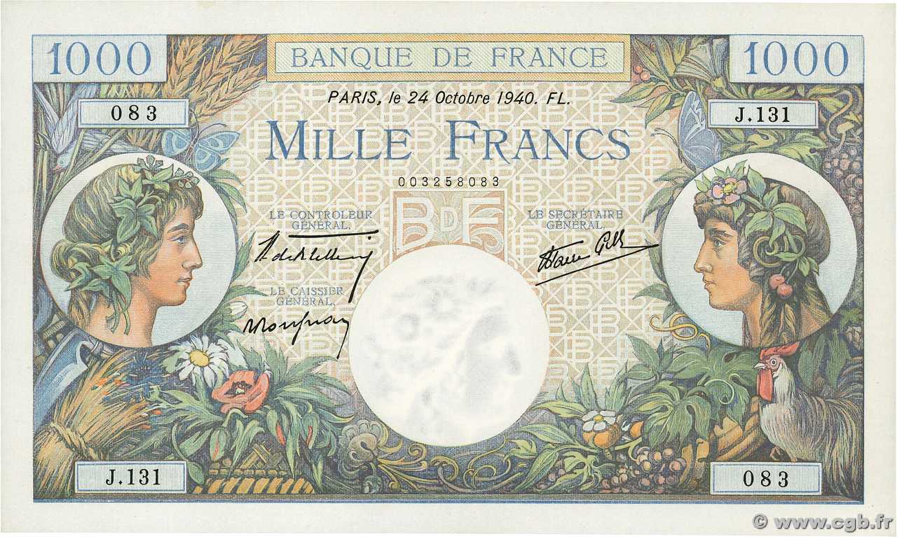 1000 Francs COMMERCE ET INDUSTRIE Consécutifs FRANCIA  1940 F.39.01 SC+