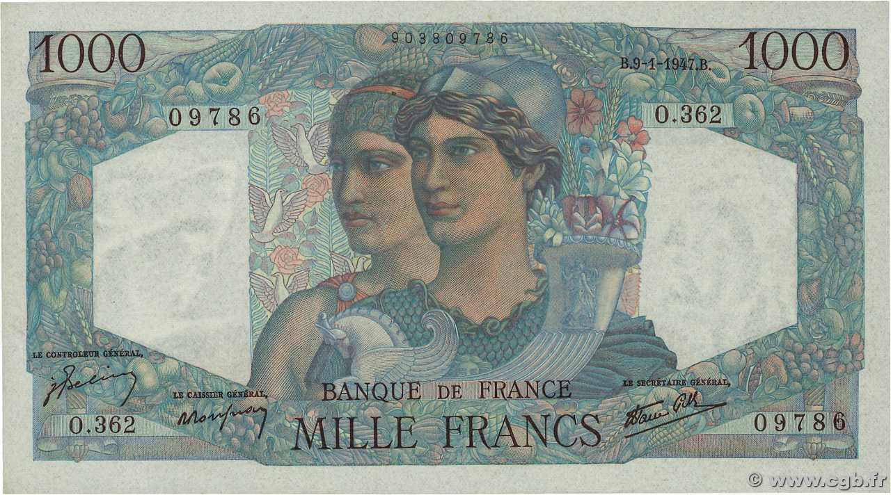 1000 Francs MINERVE ET HERCULE FRANKREICH  1947 F.41.18 fST