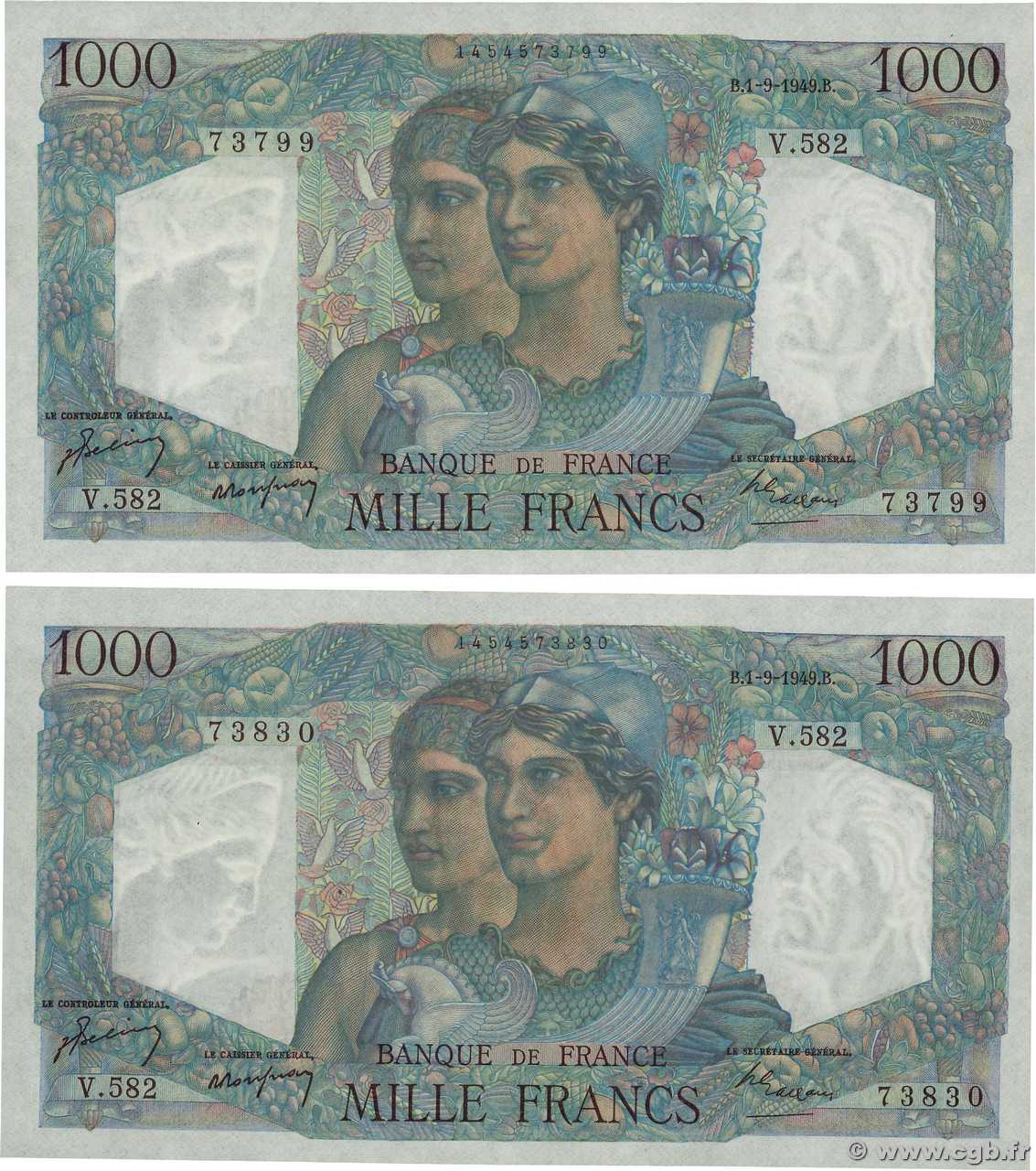 1000 Francs MINERVE ET HERCULE Lot FRANCE  1949 F.41.28 AU+
