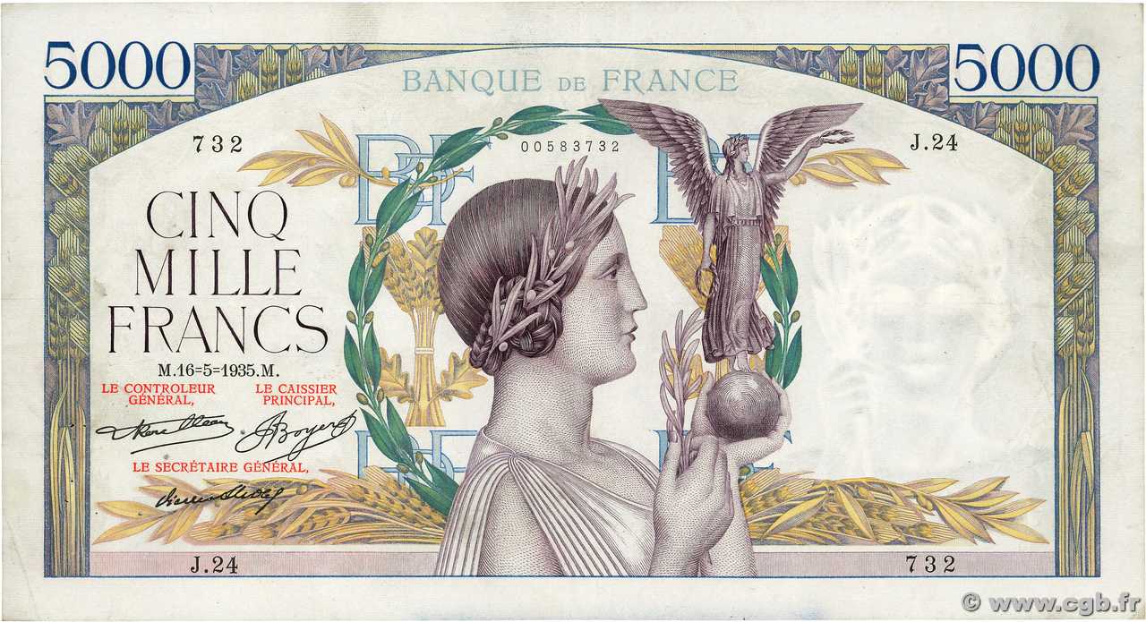 5000 Francs VICTOIRE FRANKREICH  1935 F.44.02 fSS
