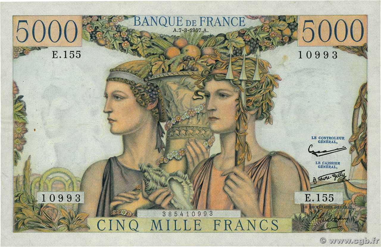 5000 Francs TERRE ET MER FRANCE  1957 F.48.13 VF