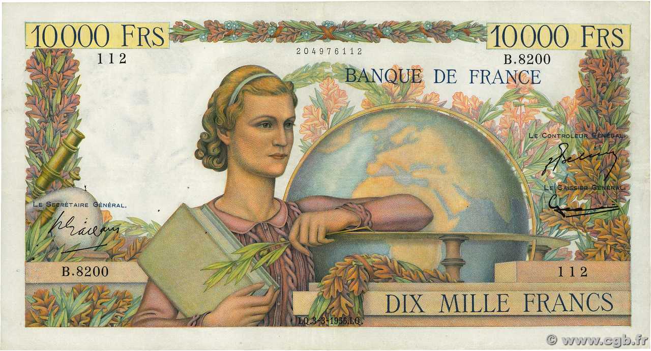 10000 Francs GÉNIE FRANÇAIS FRANCIA  1955 F.50.73 BB