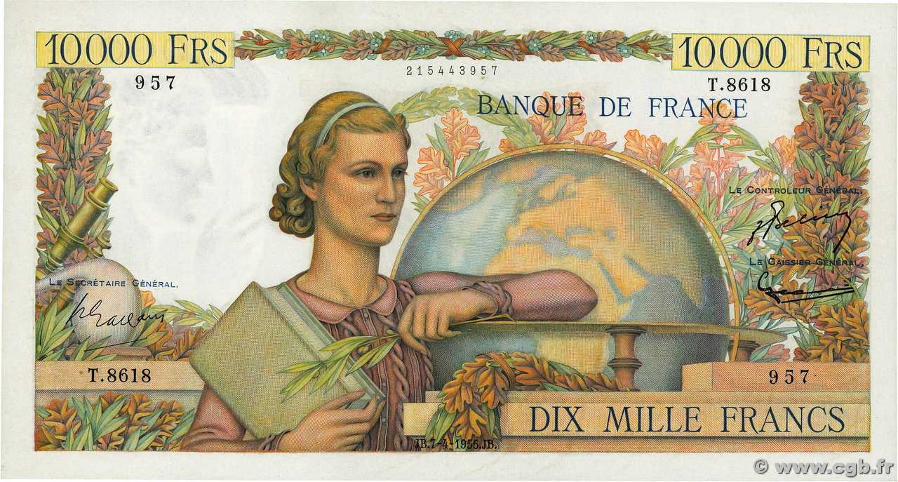 10000 Francs GÉNIE FRANÇAIS FRANCIA  1955 F.50.74 EBC