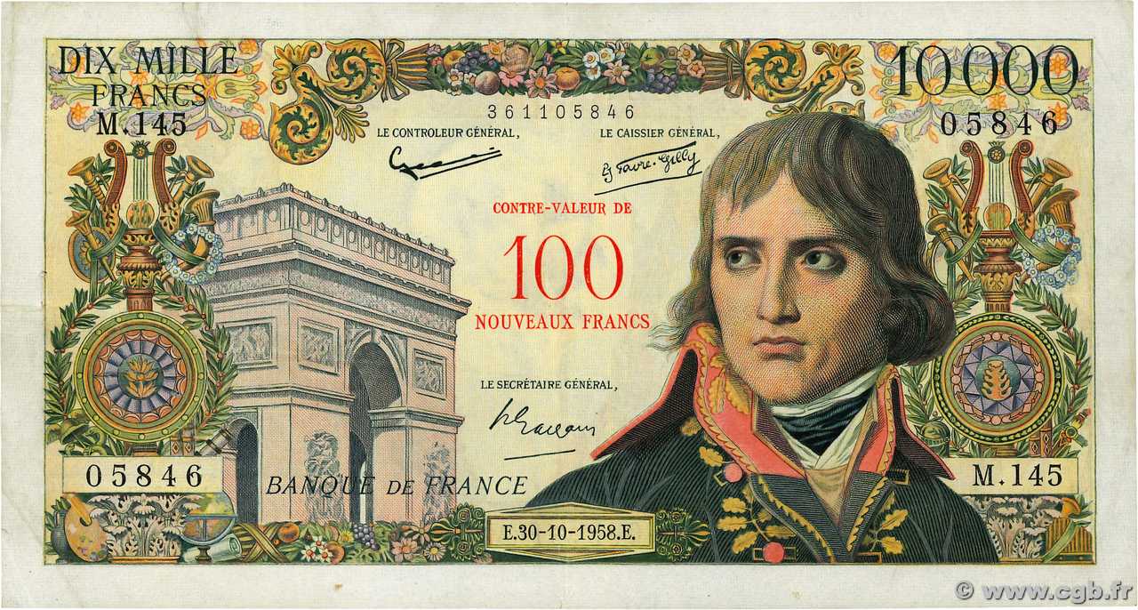 100 NF sur 10000 Francs BONAPARTE FRANCE  1958 F.55.01 F+