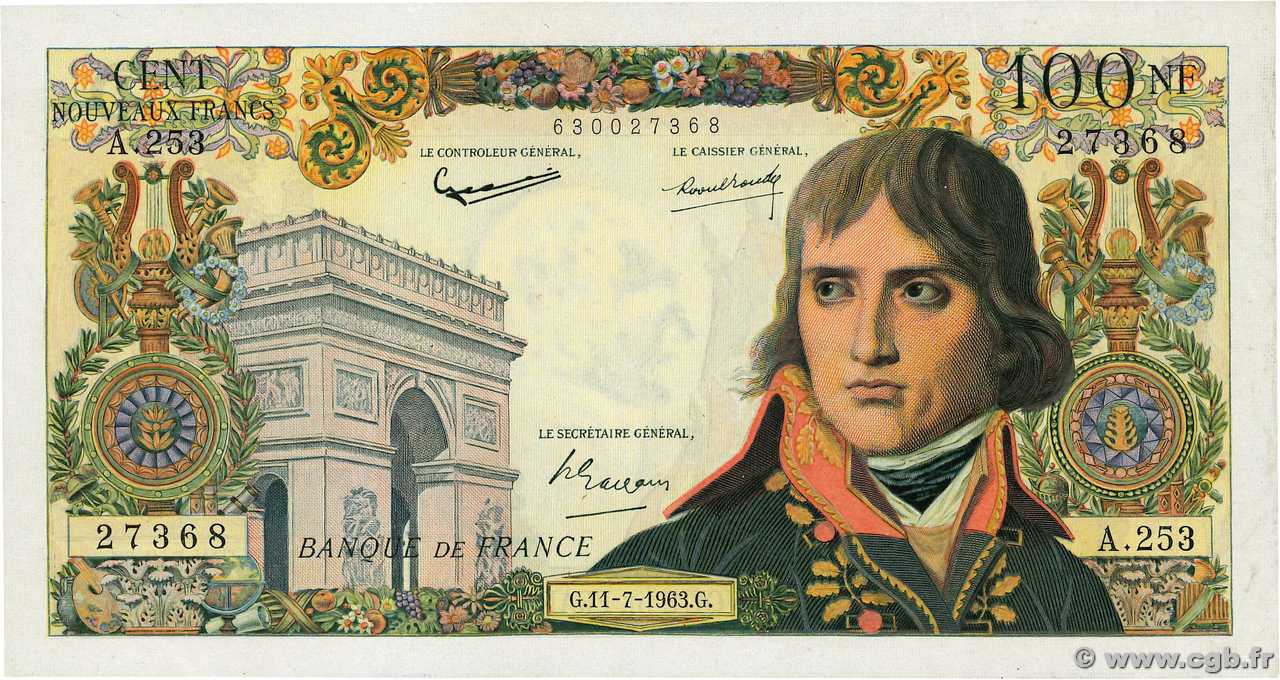 100 Nouveaux Francs BONAPARTE FRANCE  1963 F.59.22 XF-