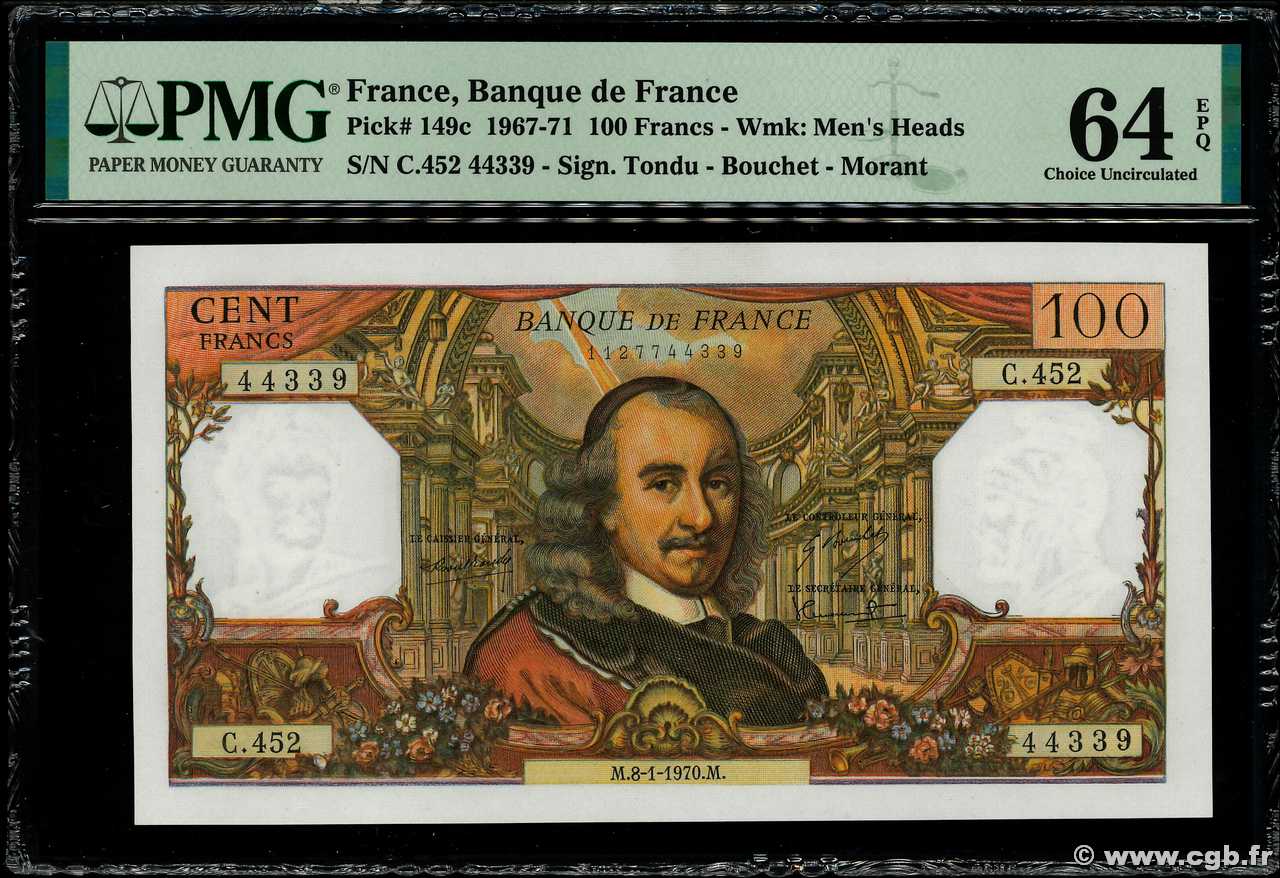 100 Francs CORNEILLE FRANCE  1970 F.65.29 UNC-