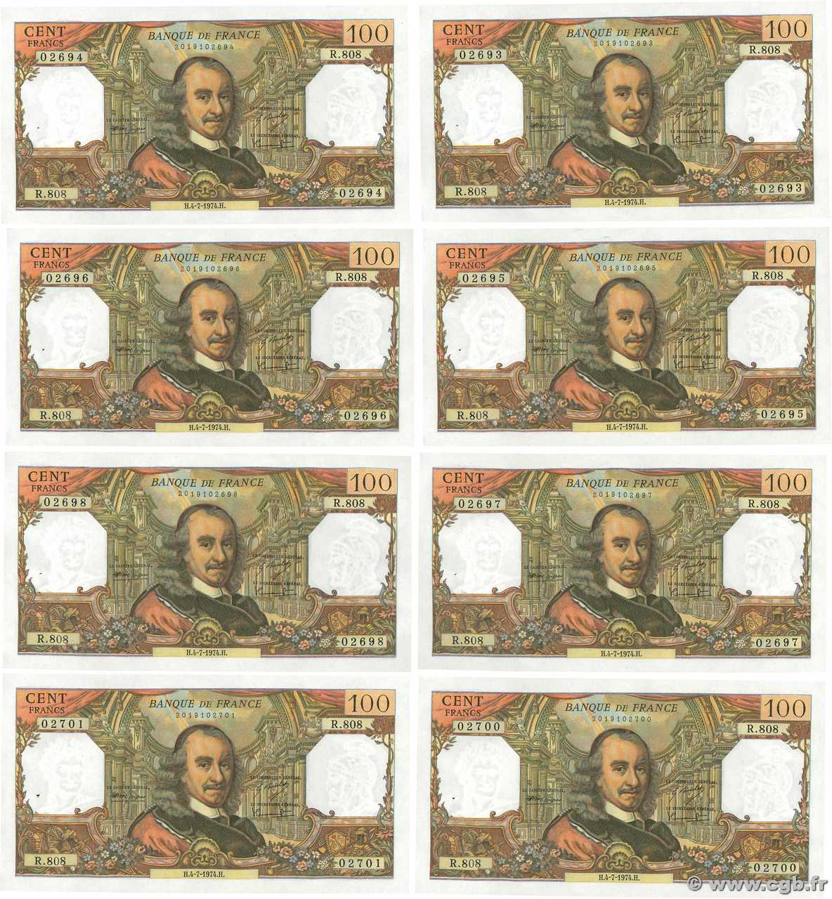 100 Francs CORNEILLE Consécutifs FRANCE  1974 F.65.46 AU