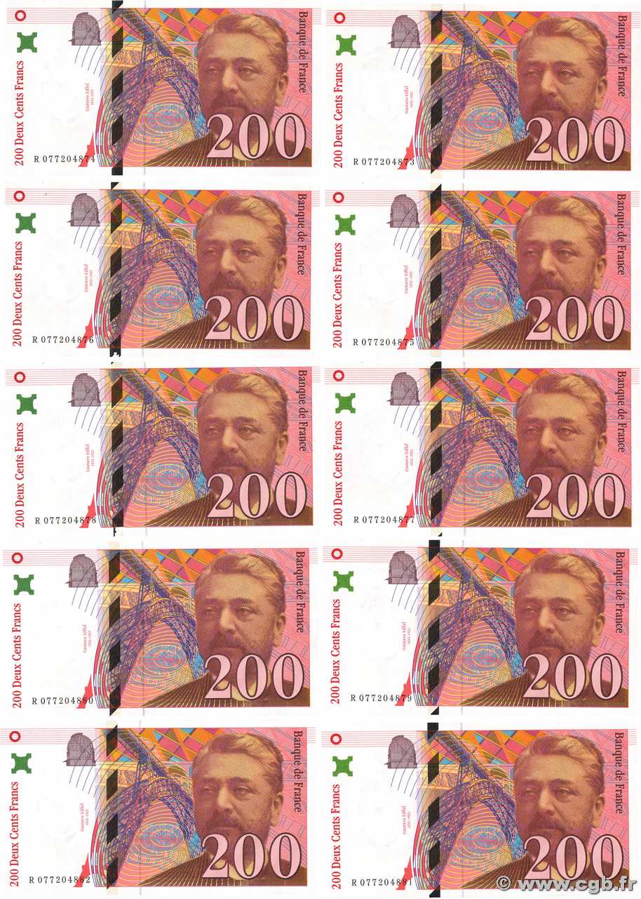 200 Francs EIFFEL Consécutifs FRANCIA  1999 F.75.05 SC+