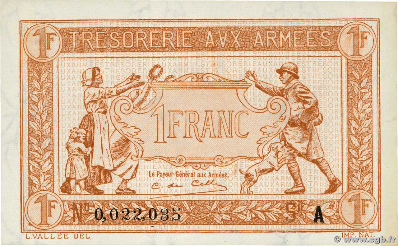 1 Franc TRÉSORERIE AUX ARMÉES 1917 FRANKREICH  1917 VF.03.01 fST+