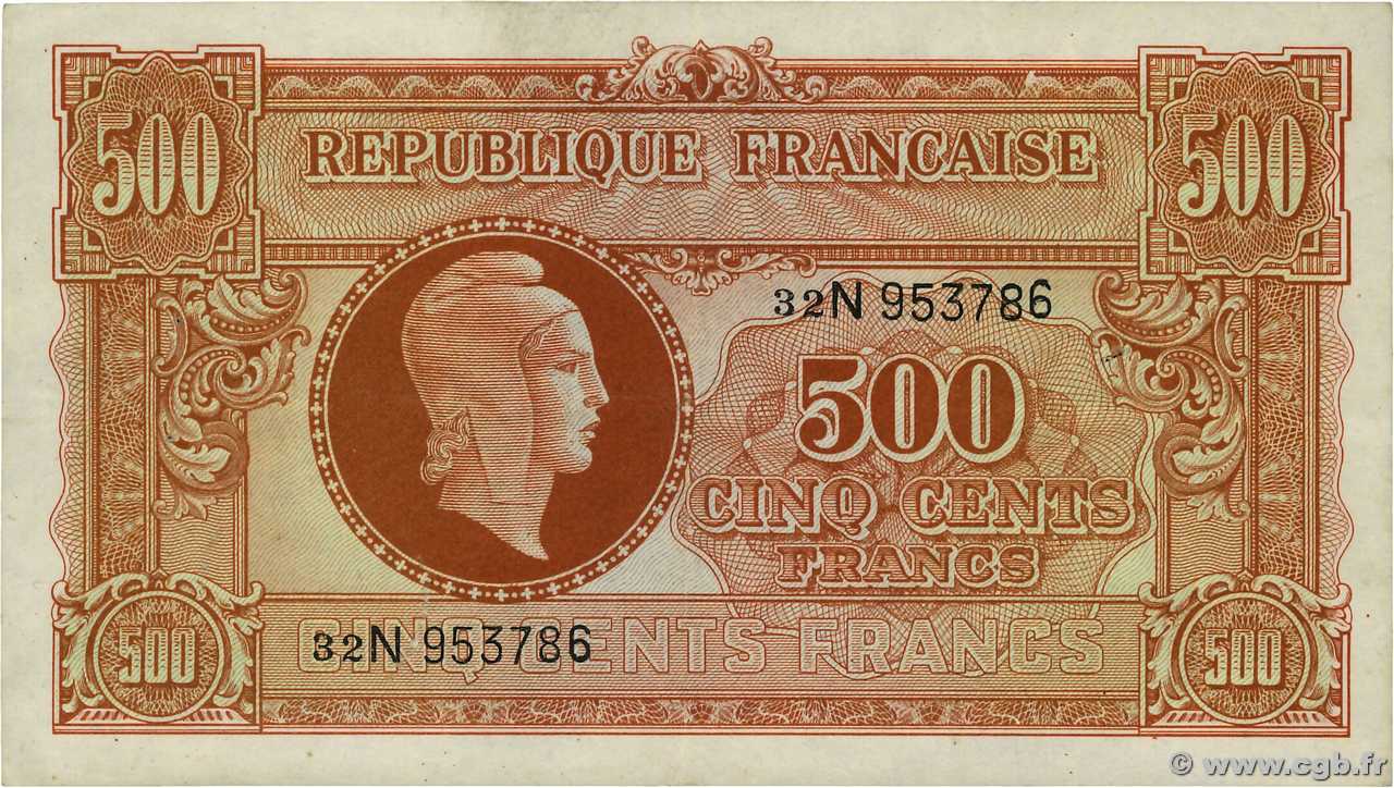 500 Francs MARIANNE fabrication anglaise FRANKREICH  1945 VF.11.03 SS