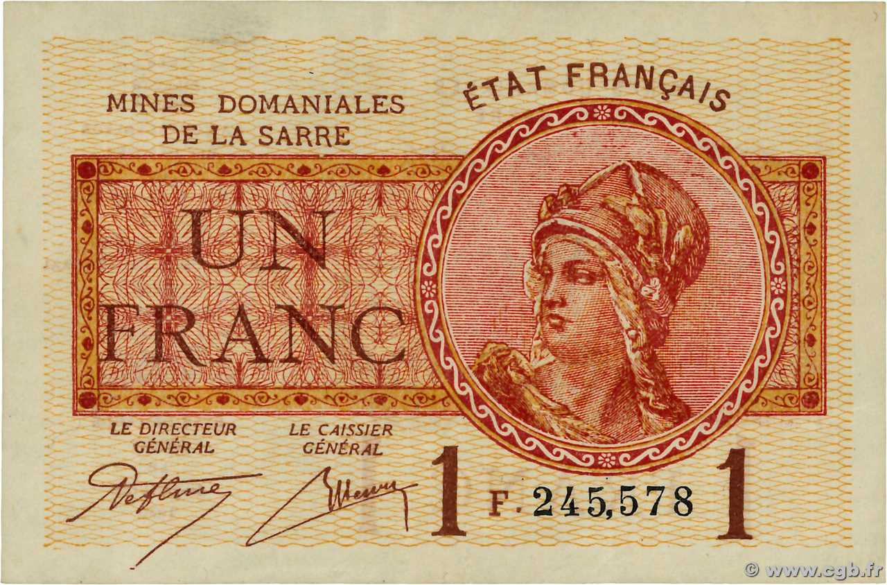1 Franc MINES DOMANIALES DE LA SARRE FRANCIA  1920 VF.51.06 EBC+