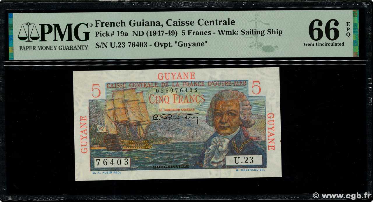5 Francs Bougainville FRENCH GUIANA  1946 P.19a ST