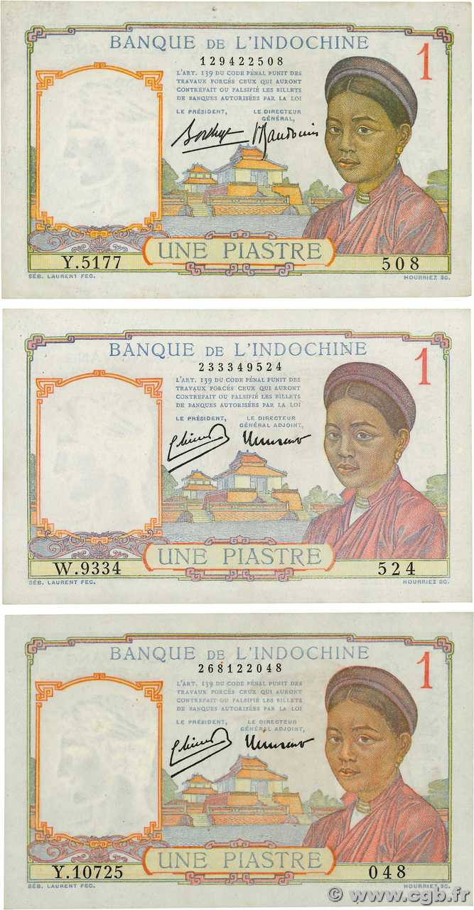 1 Piastre Lot FRENCH INDOCHINA  1936 P.054b et P.054d XF