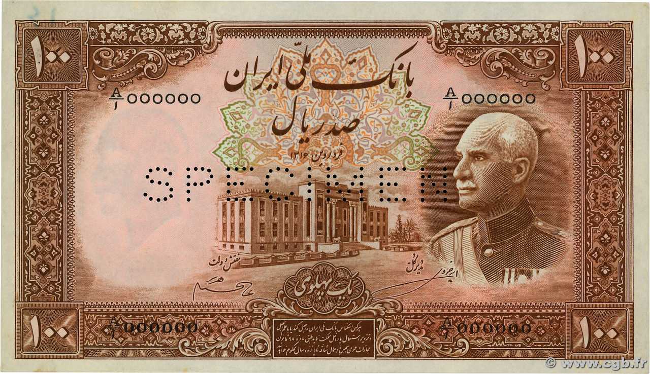 100 Rials Spécimen IRAN  1937 P.036s AU