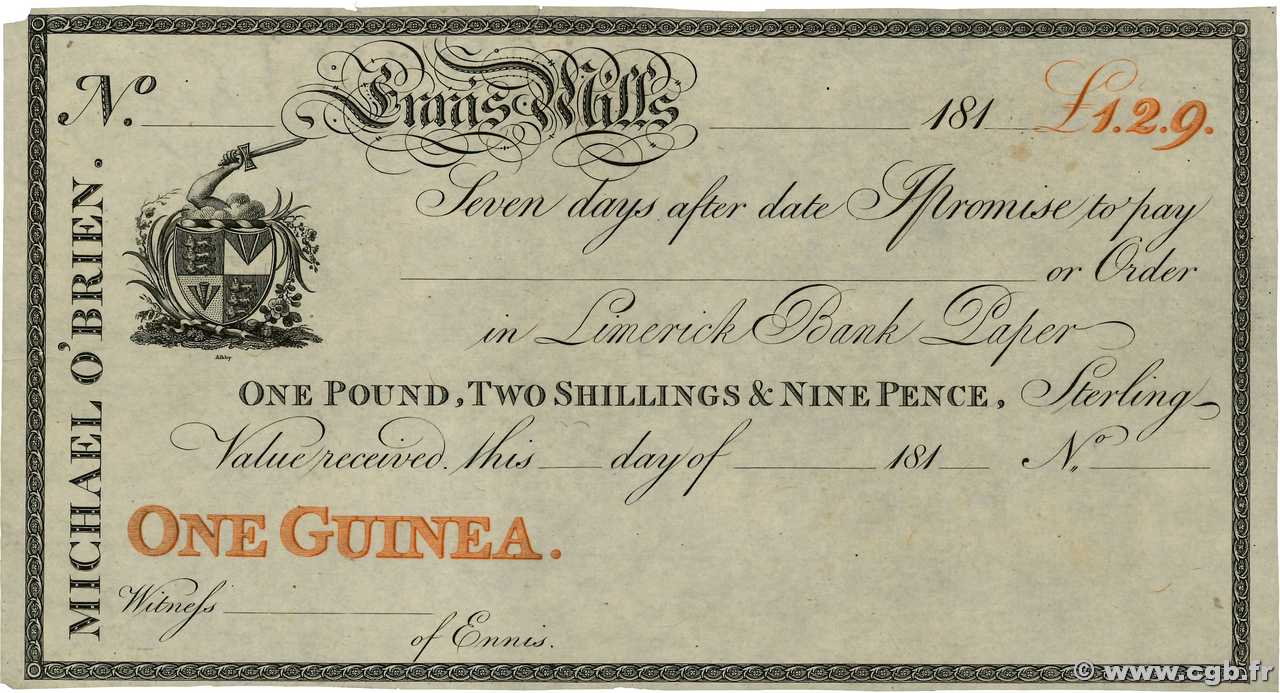 1 Guinea IRELAND REPUBLIC Ennis 1800  XF+