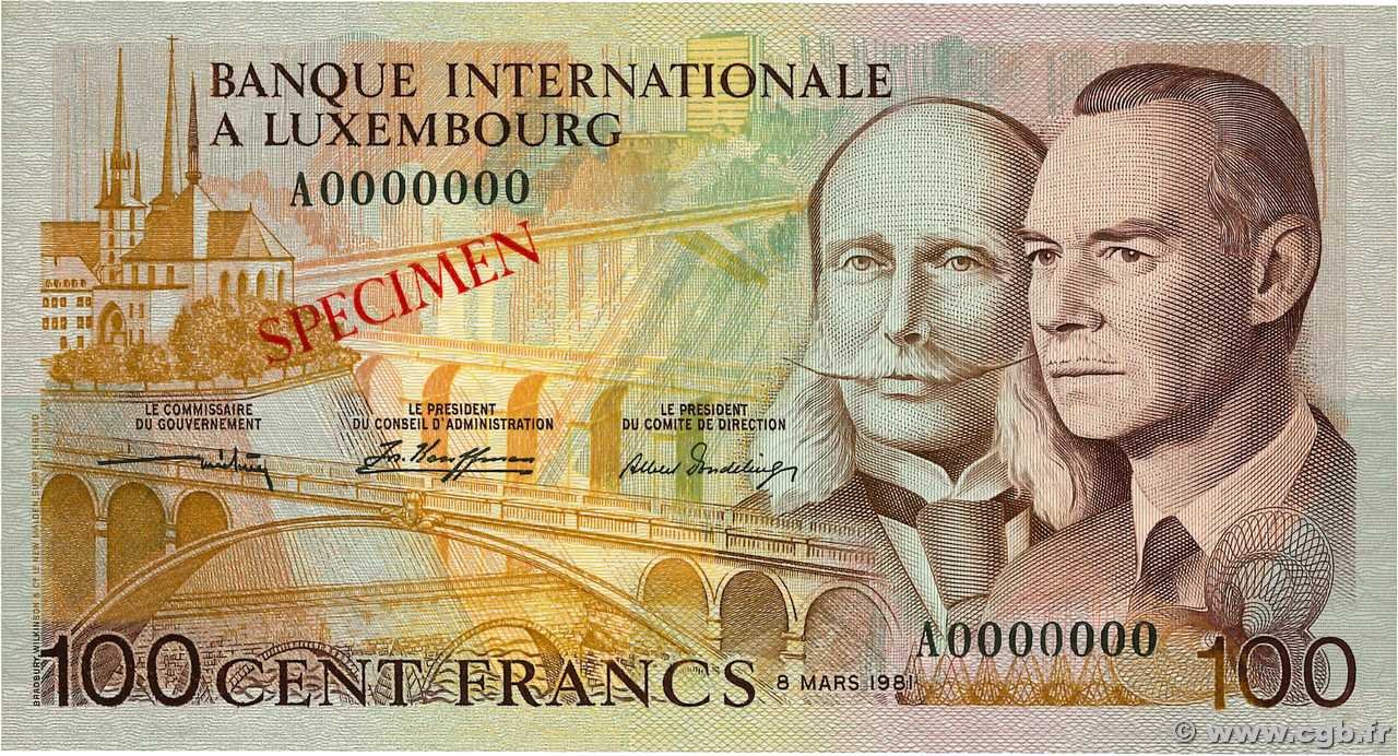 100 Francs Spécimen LUSSEMBURGO  1981 P.14s FDC