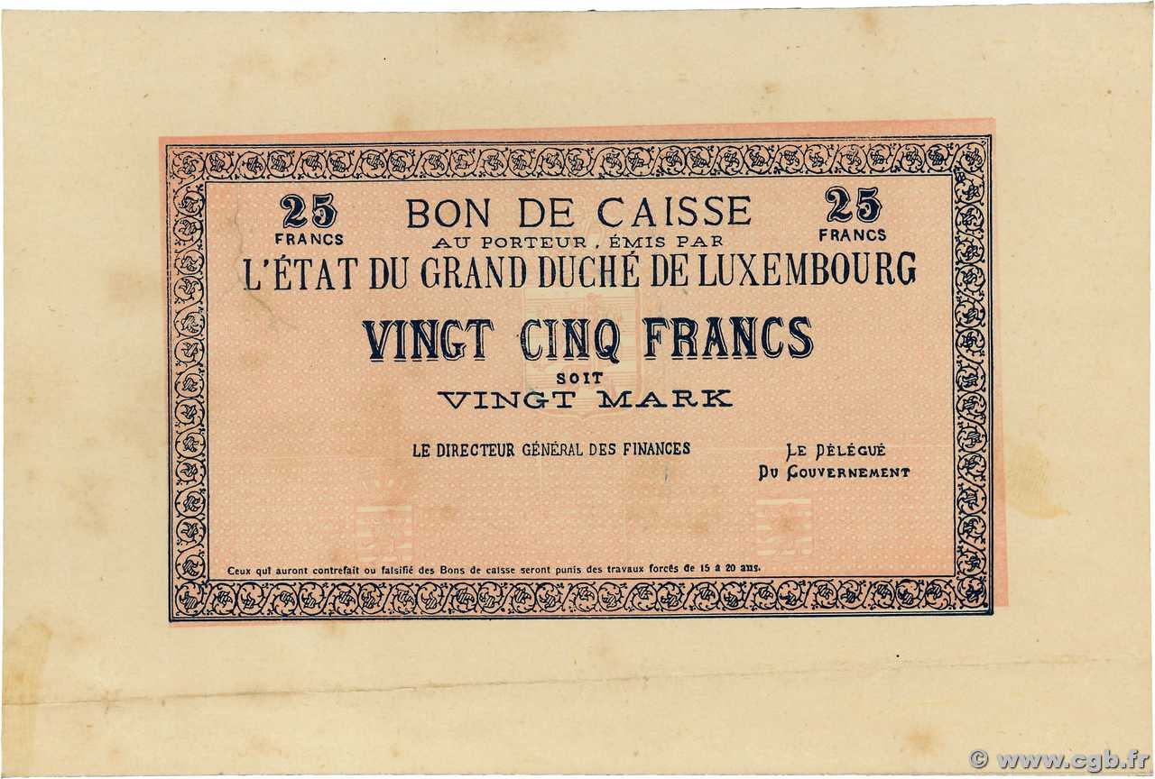 25 Francs / 20 Mark Épreuve LUSSEMBURGO  1914 P.(24)/(31) AU
