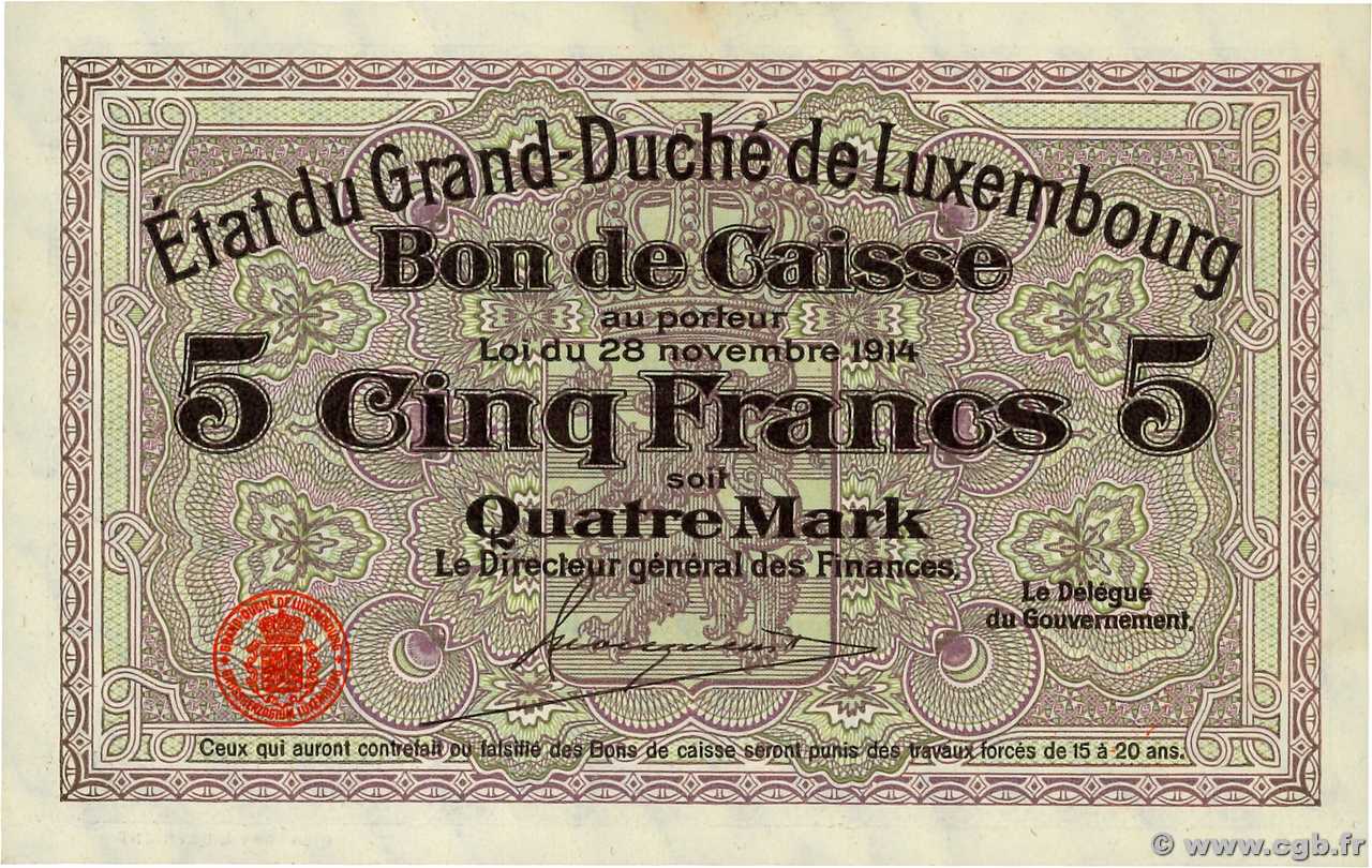 5 Francs /  4 Marks LUSSEMBURGO  1914 P.23r AU