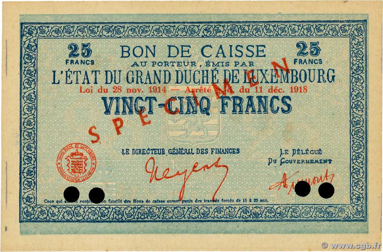 25 Francs Spécimen LUSSEMBURGO  1919 P.31s AU+