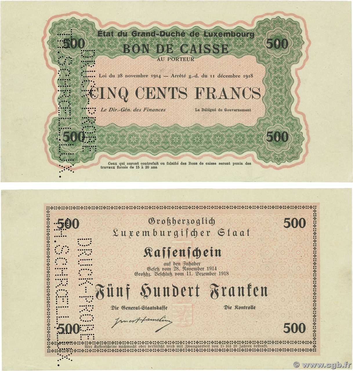 500 Francs Épreuve LUXEMBURG  1919 P.33p fST+