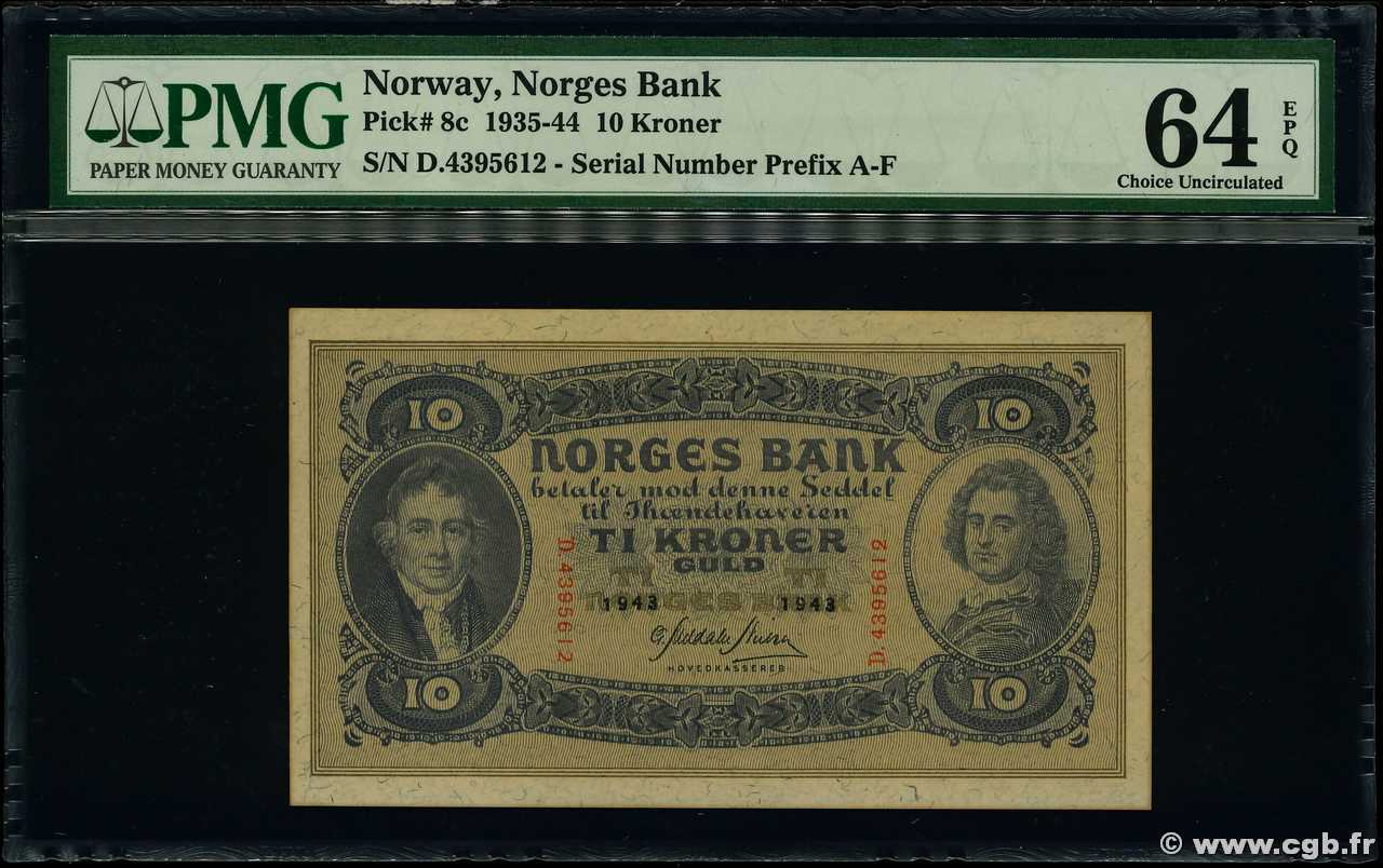 10 Kroner NORWAY  1943 P.08c UNC-