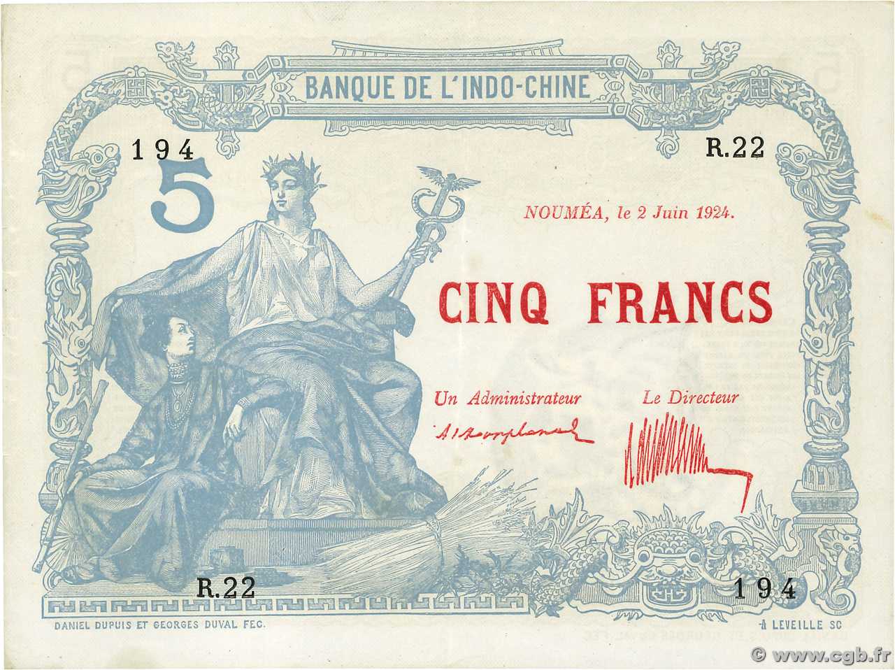 5 Francs NOUVELLE CALÉDONIE  1924 P.19 XF