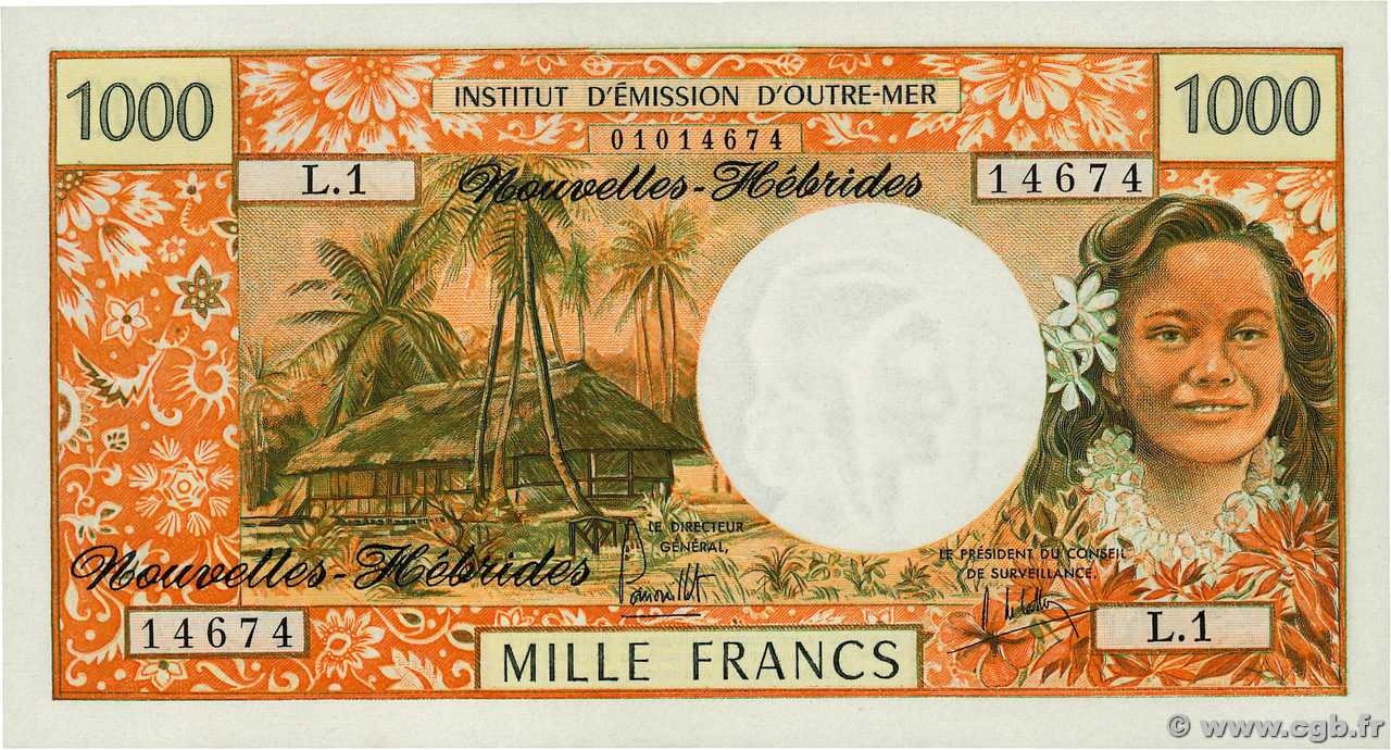 1000 Francs NEW HEBRIDES  1975 P.20b UNC-