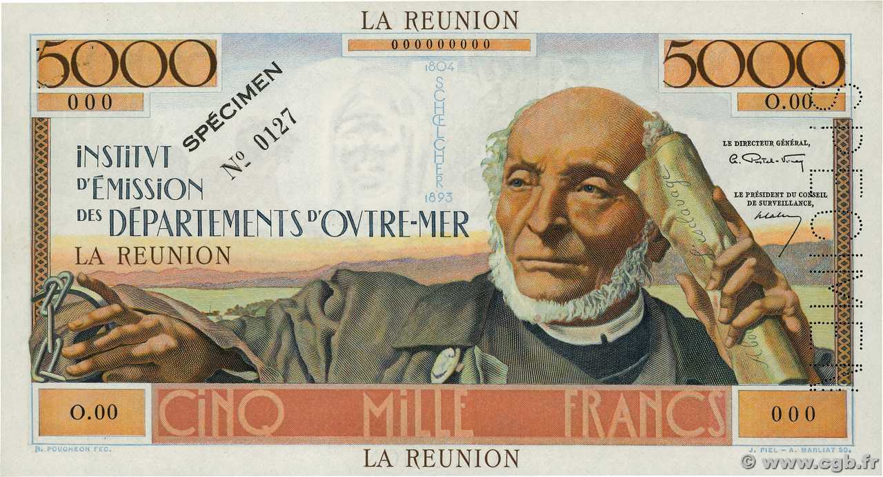 5000 Francs Schoelcher REUNION  1960 P.50s XF+