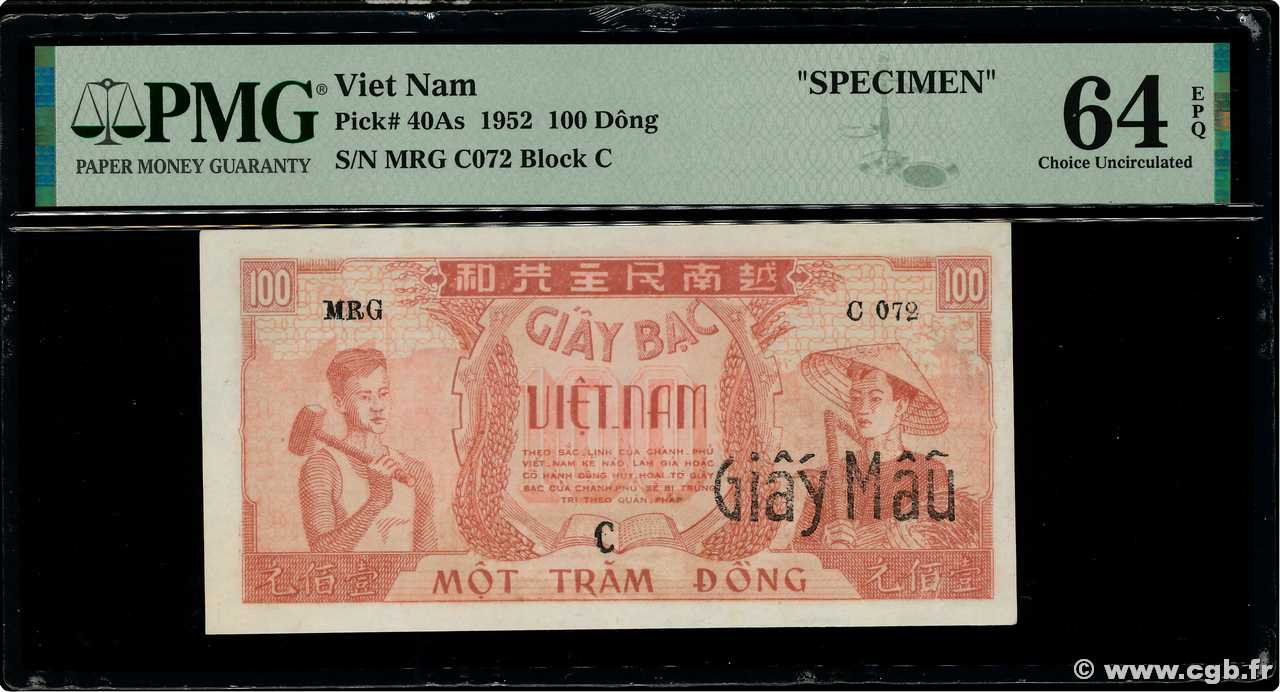 100 Dong Spécimen VIETNAM  1952 P.40As q.FDC