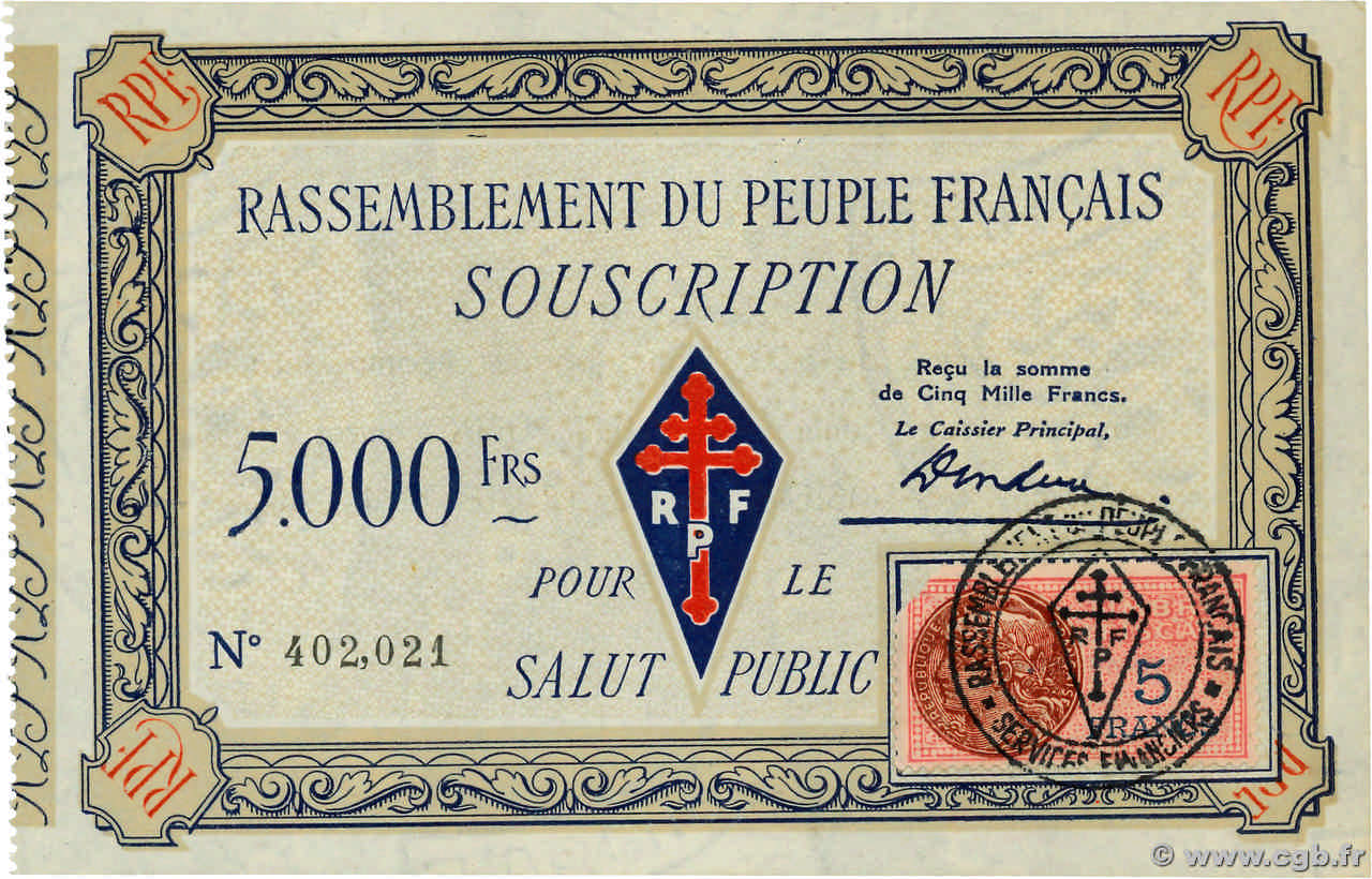 5000 Francs FRANCE Regionalismus und verschiedenen  1947  fST+