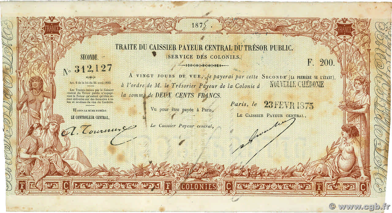 200 Francs NOUVELLE CALÉDONIE  1875 K.- BB