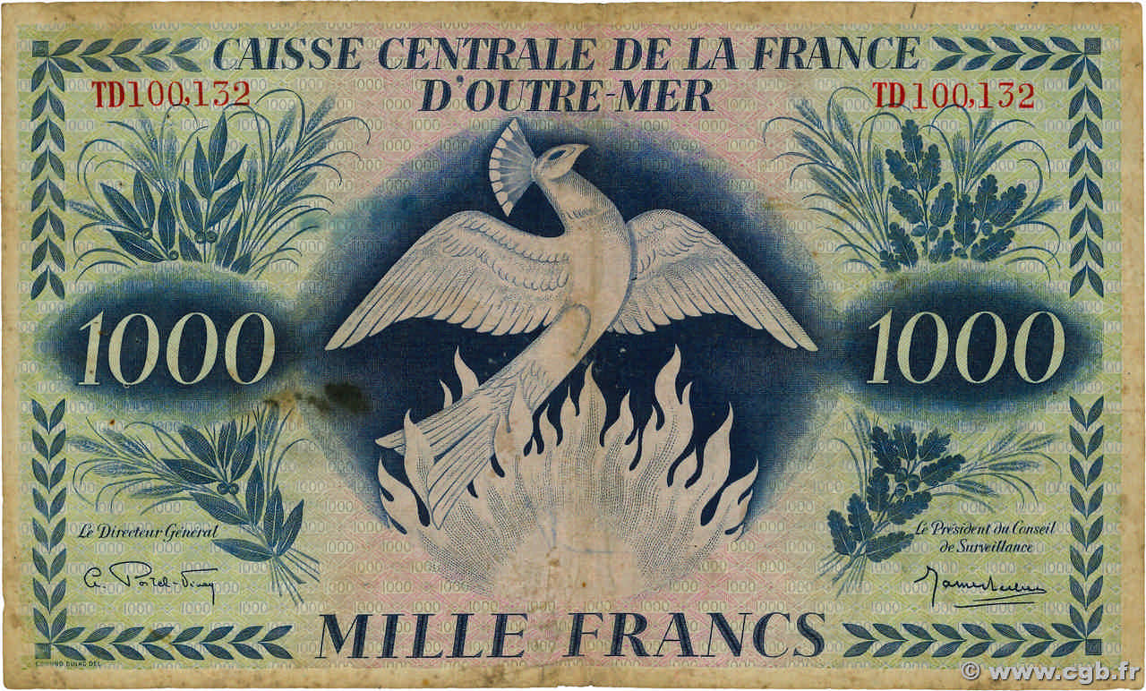 1000 Francs Phénix AFRIQUE ÉQUATORIALE FRANÇAISE  1944 P.19a BC