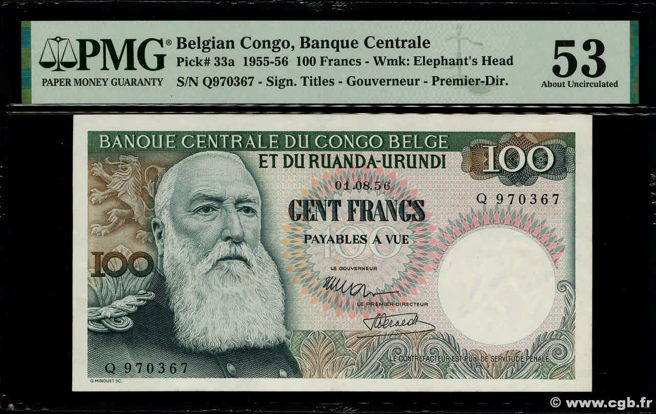 100 Francs BELGISCH-KONGO  1956 P.33a VZ+