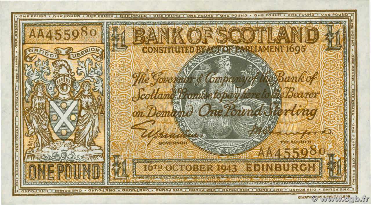 1 Pound SCOTLAND  1943 P.091c XF+
