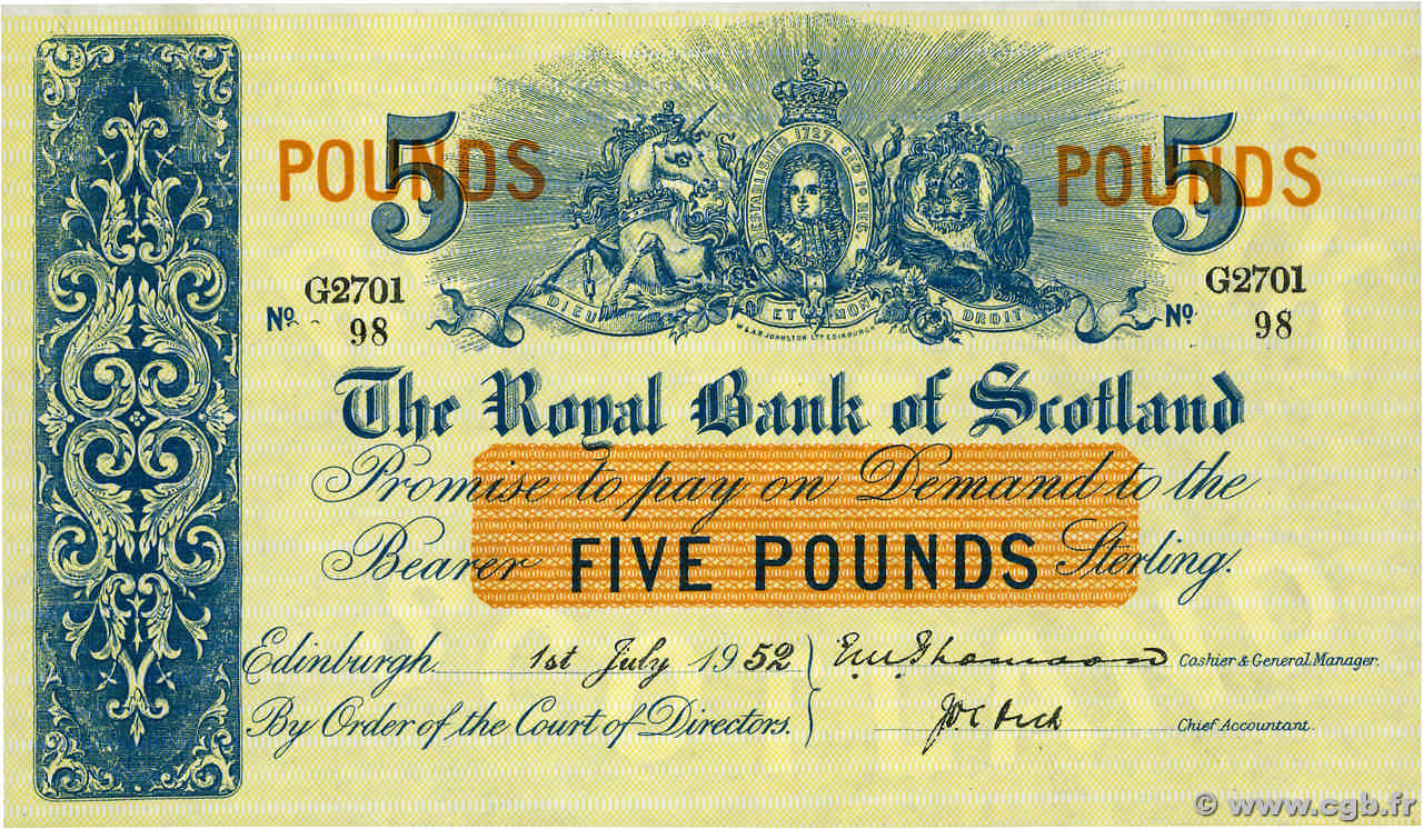 5 Pounds SCOTLAND  1952 P.323a UNC