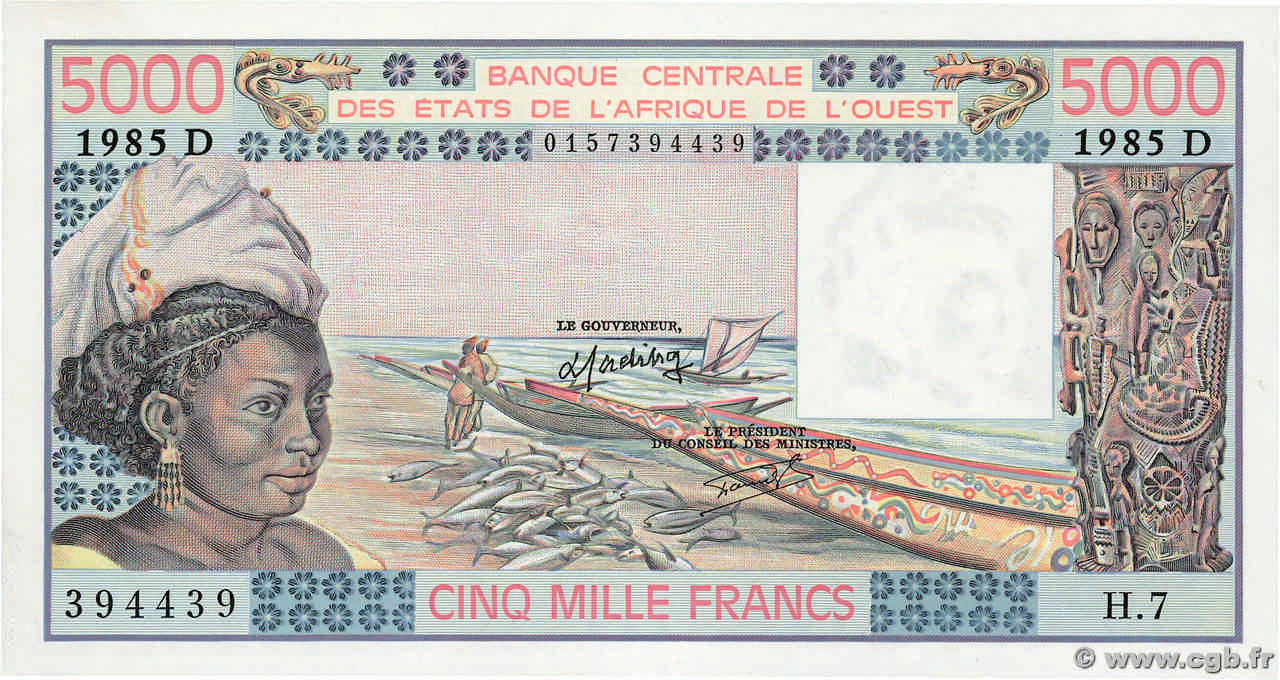 5000 Francs WEST AFRICAN STATES  1985 P.407Df UNC