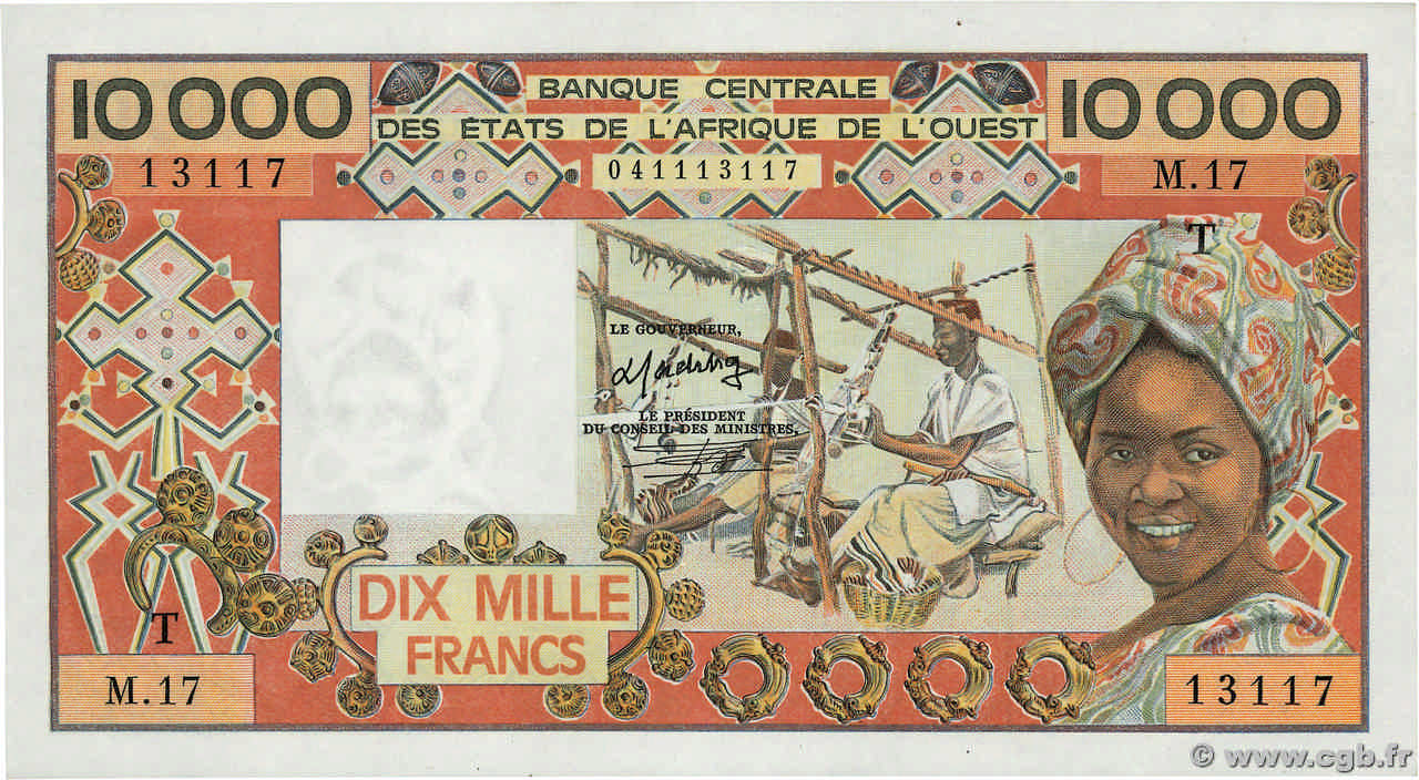 10000 Francs WEST AFRIKANISCHE STAATEN  1977 P.809Te fST+
