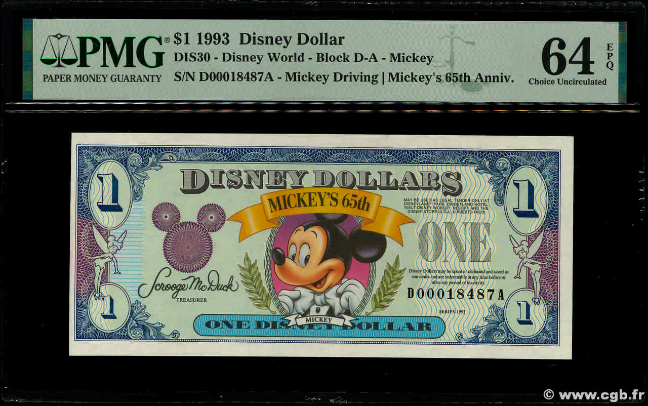 1 Disney dollar Commémoratif ESTADOS UNIDOS DE AMÉRICA  1993  SC+