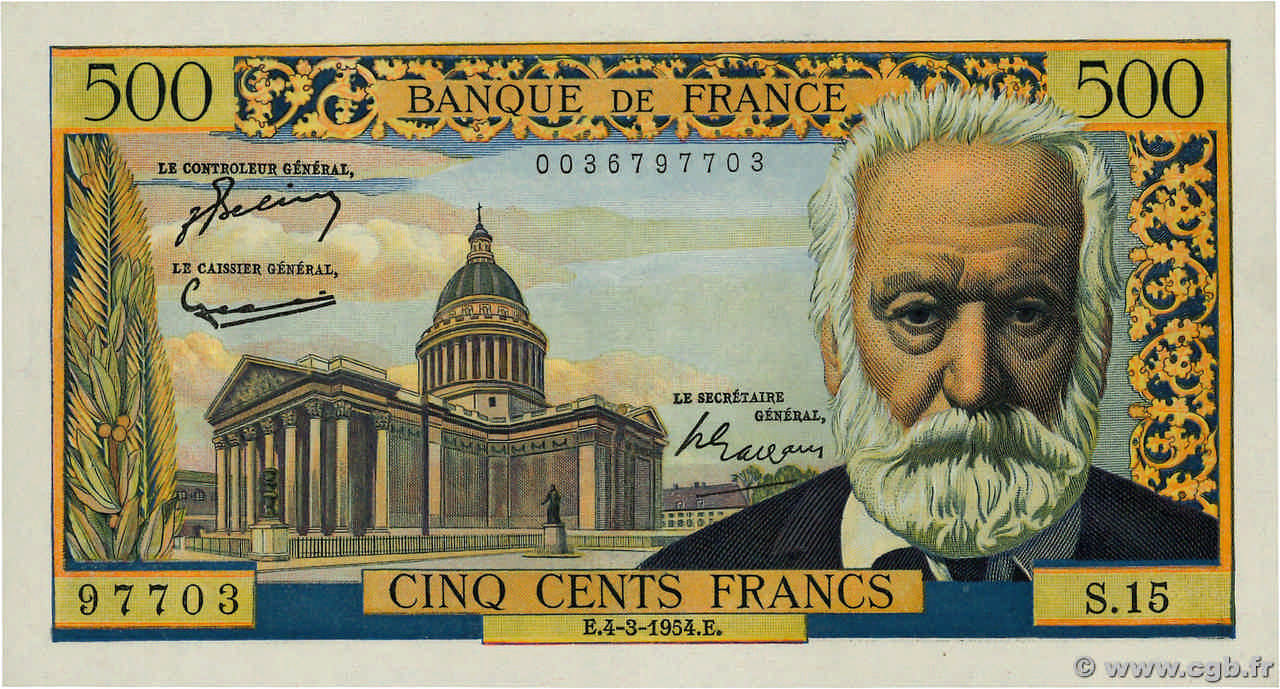 500 Francs VICTOR HUGO FRANCIA  1954 F.35.02 EBC+