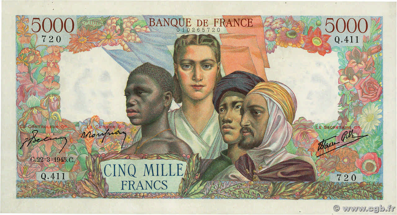 5000 Francs EMPIRE FRANÇAIS FRANCIA  1945 F.47.18 EBC+